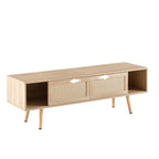 Natural Rattan TV Cabinet with Double Sliding Doors, Adjustable Shelf, Solid Wood Legs, 55.12 Inches - Grand Goldman Shop