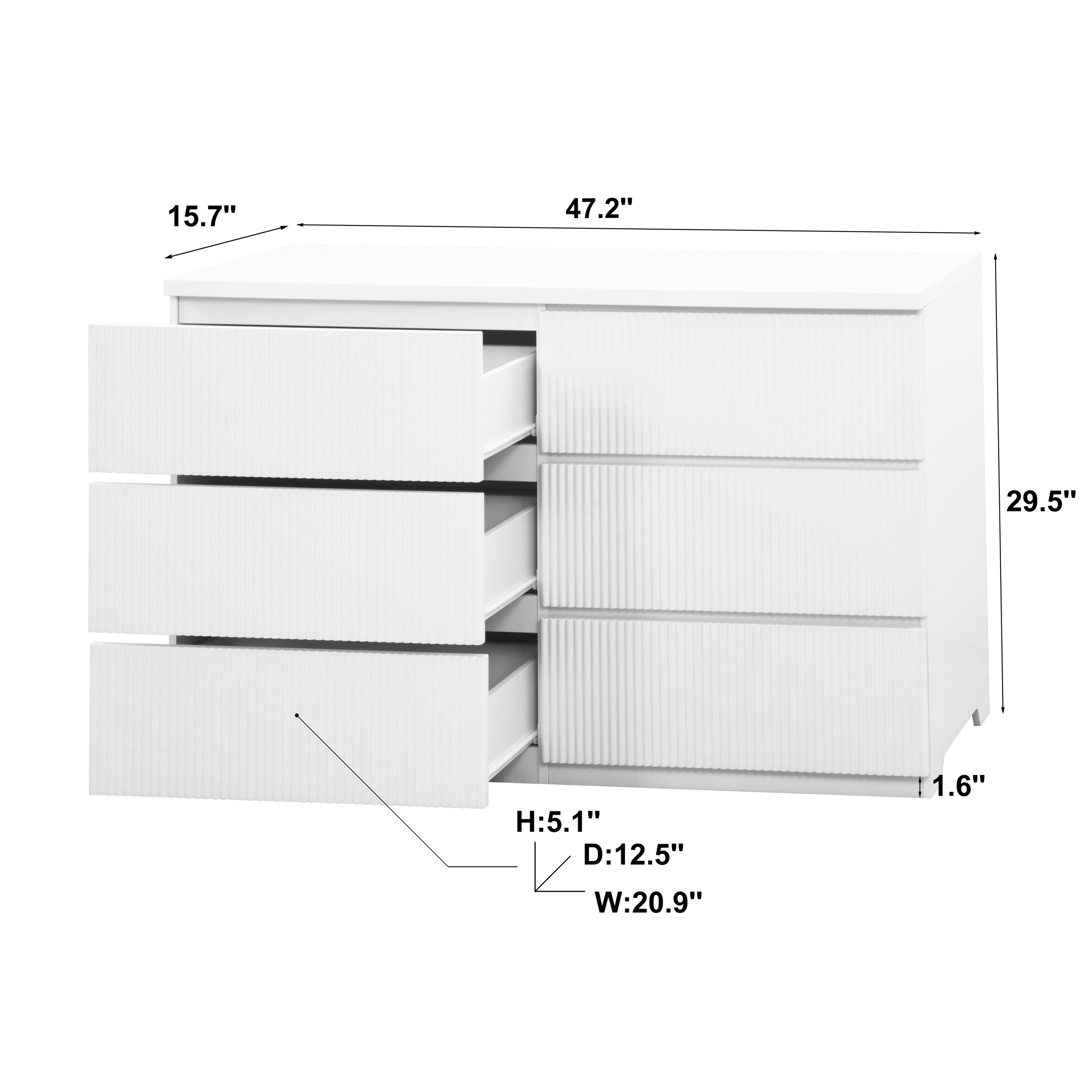 Modern White 6 Drawer Dresser, Wave Panel Drawer Fronts, Storage Cabinet, Versatile Chest of Drawers for Bedroom, Living Room - Sleek & Spacious Home Storage Solution - Grand Goldman Shop