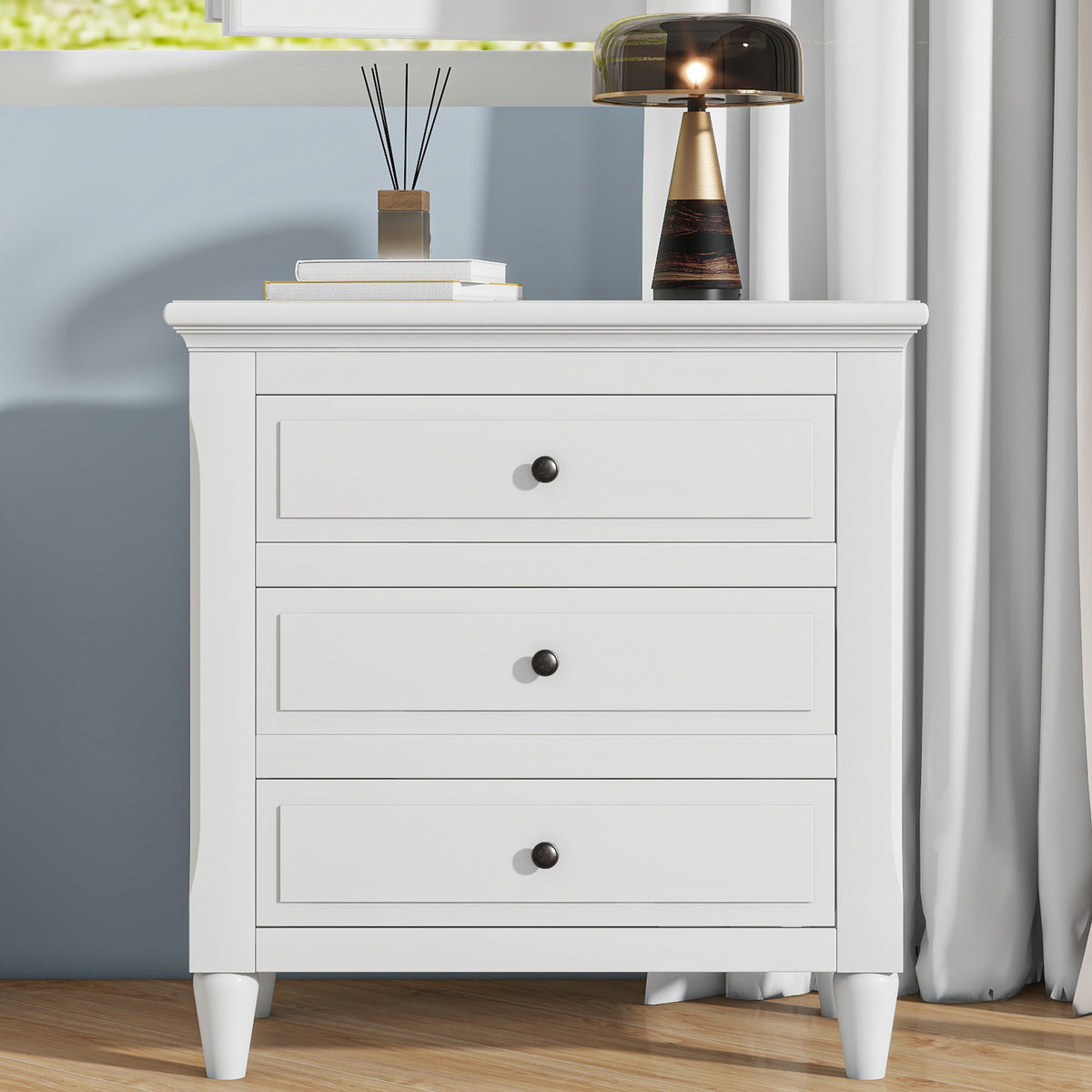 U_STYLE 28''painted Nightstand with 3 Drawers and Smooth Gliding Rails ,Simple Bedside Cabinet with Metal handle, Minimalist Sofa Side Table with rubber legs for Bedroom Sofa Couch Office - Grand Goldman Shop