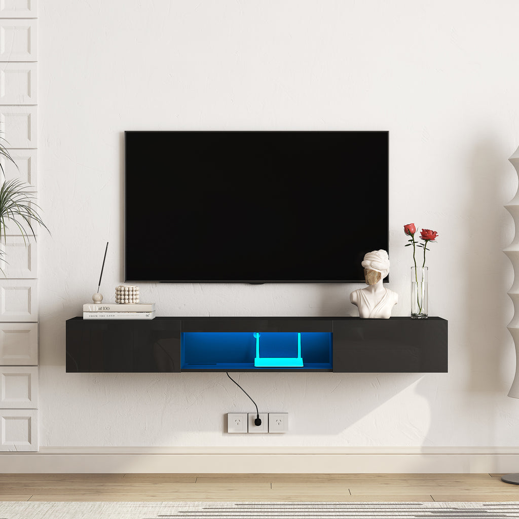 Floating TV Stand Wall Mounted with 16 Color LEDs,63' Modern TV Stand, Floating TV Cabinet Entertainment Center for 55 60 65 Inch TV,Black - Grand Goldman Shop