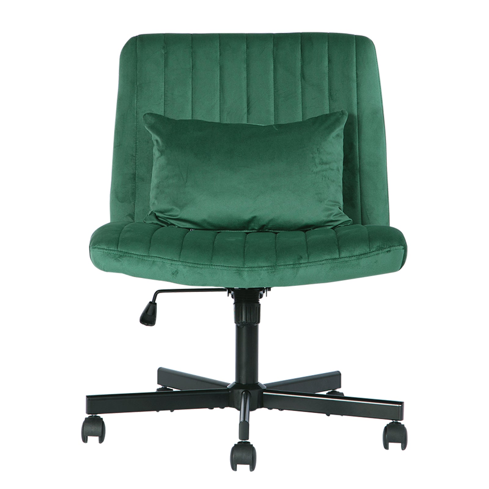 Green Velvet Criss Cross Armless Office Chair with Wheels - Comfortable & Stylish for Home Office, Meditation, and Makeup Use