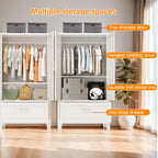 60' Tall Metal Wardrobe Cabinet with 1 Drawer and Hanging Rod, 2 Doors Wardrobe Closet with Shelf for Bedroom, Office, Laundry Room, Entryway, Foyer, Guesthouse (White) - Grand Goldman Shop