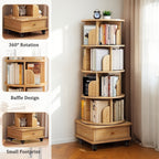 5 Tier Rotating Bookshelf, 360° Display Round Spinning Bookshelf with Wheels, Space-Saving, Small Space Rotating Bookshelf Tower for Bedroom, Living Room, Home, Office, Wood Color - Grand Goldman Shop