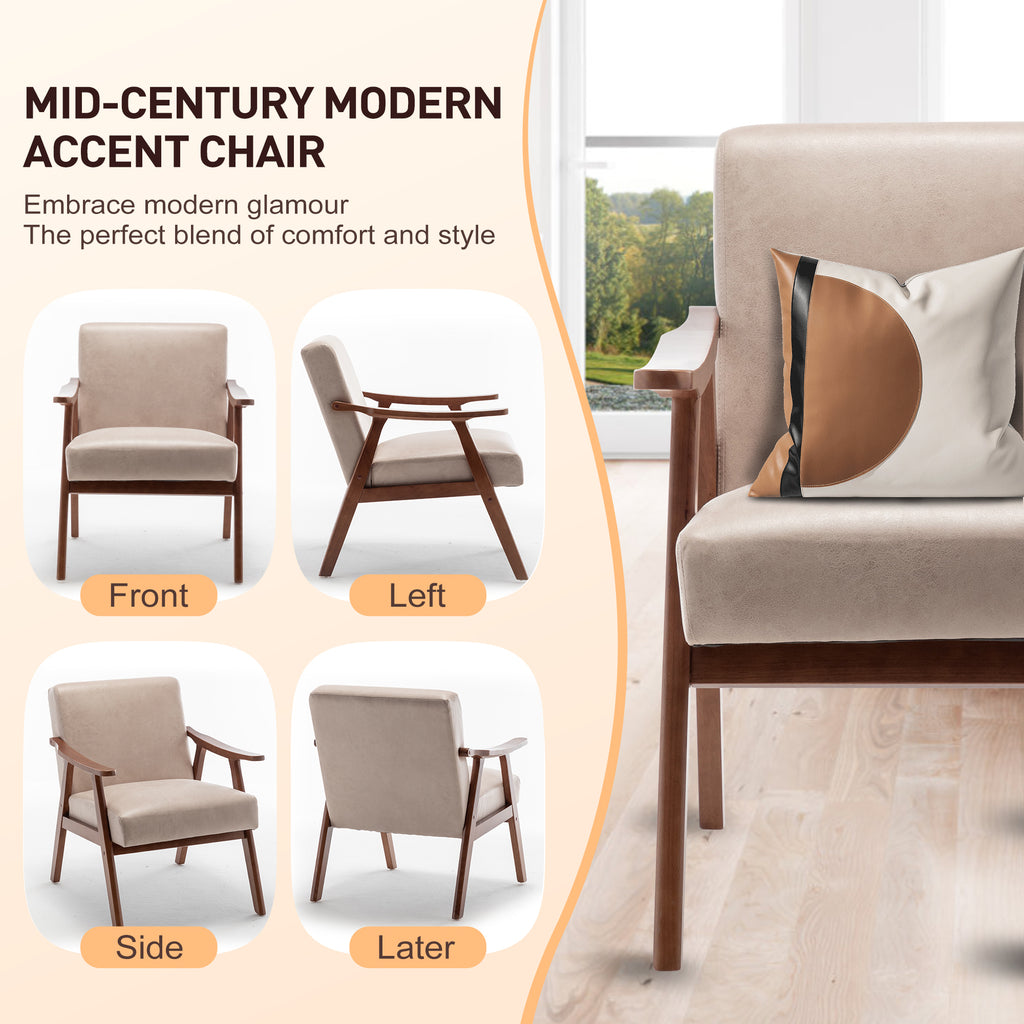 Mid-Century Modern Wingback Accent Chair with Solid Wood Frame and Extra-Thick Backrest – Lounge Chair for Living Room, Bedroom, or Reading Room - Grand Goldman Shop
