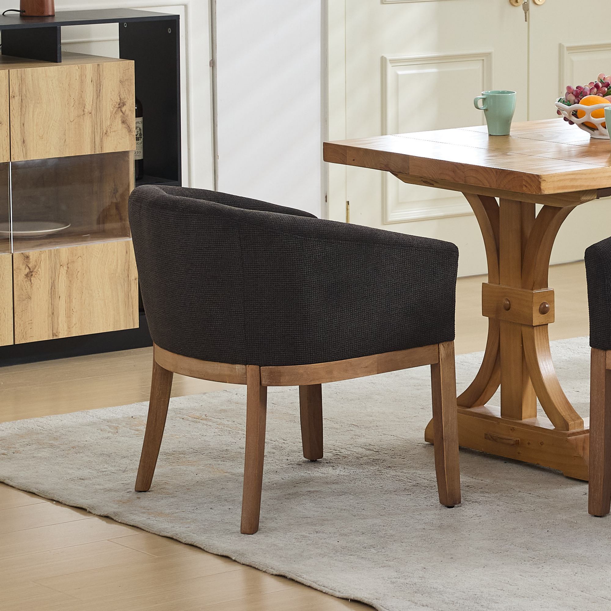 Mid Century Modern Upholstered Barrel Dining Chairs with Arms,Farmhouse Linen Kitchen & Dining Room Chairs with Natural Hardwood Frame, 19' W Accent Chairs,Single Pack,Charcoal Gray,SW1891BK - Grand Goldman Shop
