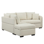 Modern L-shaped Sectional Pull Out Sofa Bed with USB Ports and Storage Ottoman, Beige, Jacquard Fabric, 82.6' - Grand Goldman Shop