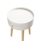 Modern White Nightstand with Storage Drawer & Oak Legs, 18' Bedside Table for Bedroom or Living Room, MDF Construction - Grand Goldman Shop
