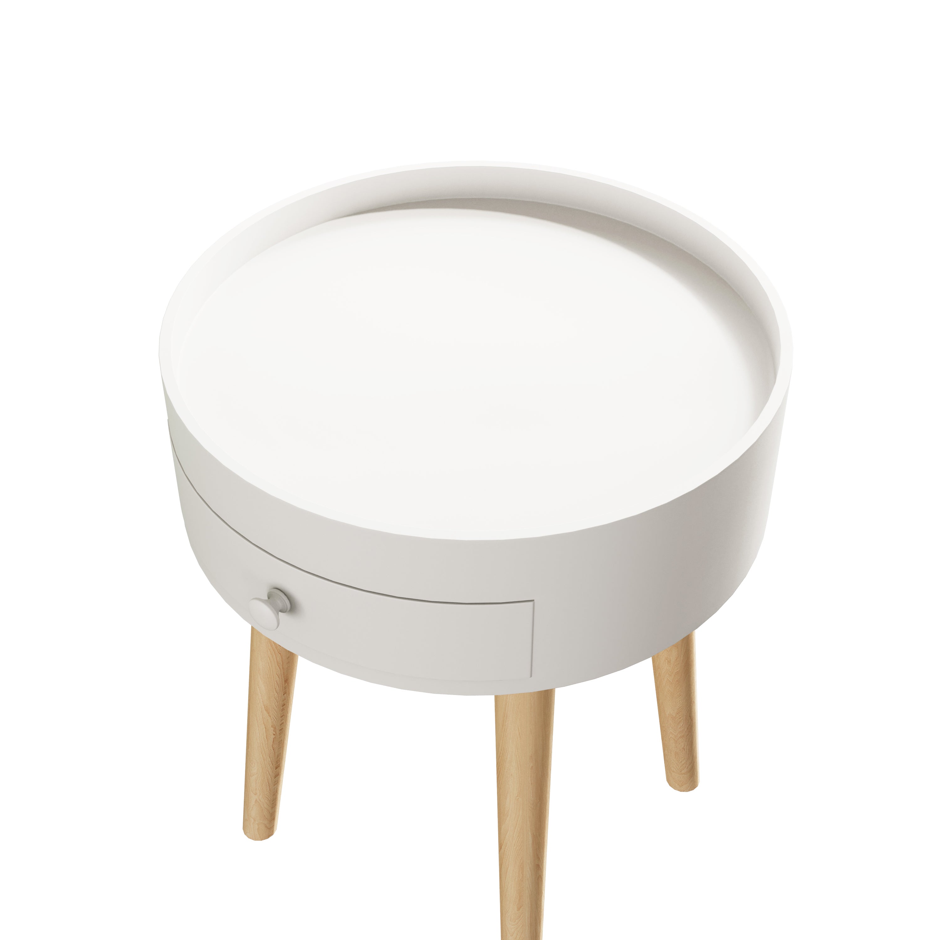 Modern White Nightstand with Storage Drawer & Oak Legs, 18' Bedside Table for Bedroom or Living Room, MDF Construction - Grand Goldman Shop