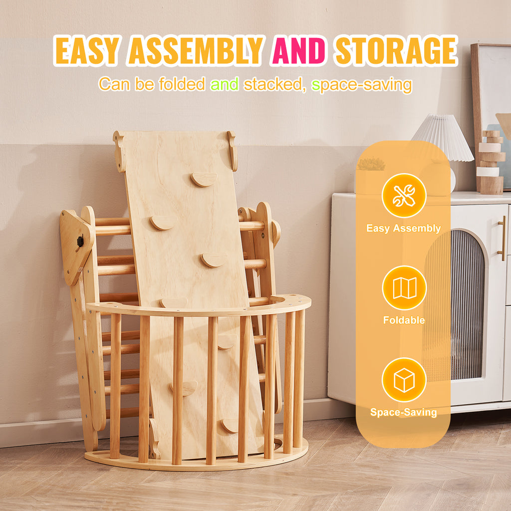 Pikler Triangle Set, 5 in 1 Toddler Climbing Toys Indoor Playground, Ramp, and Arch, Montessori Climbing Set with Triangle, L