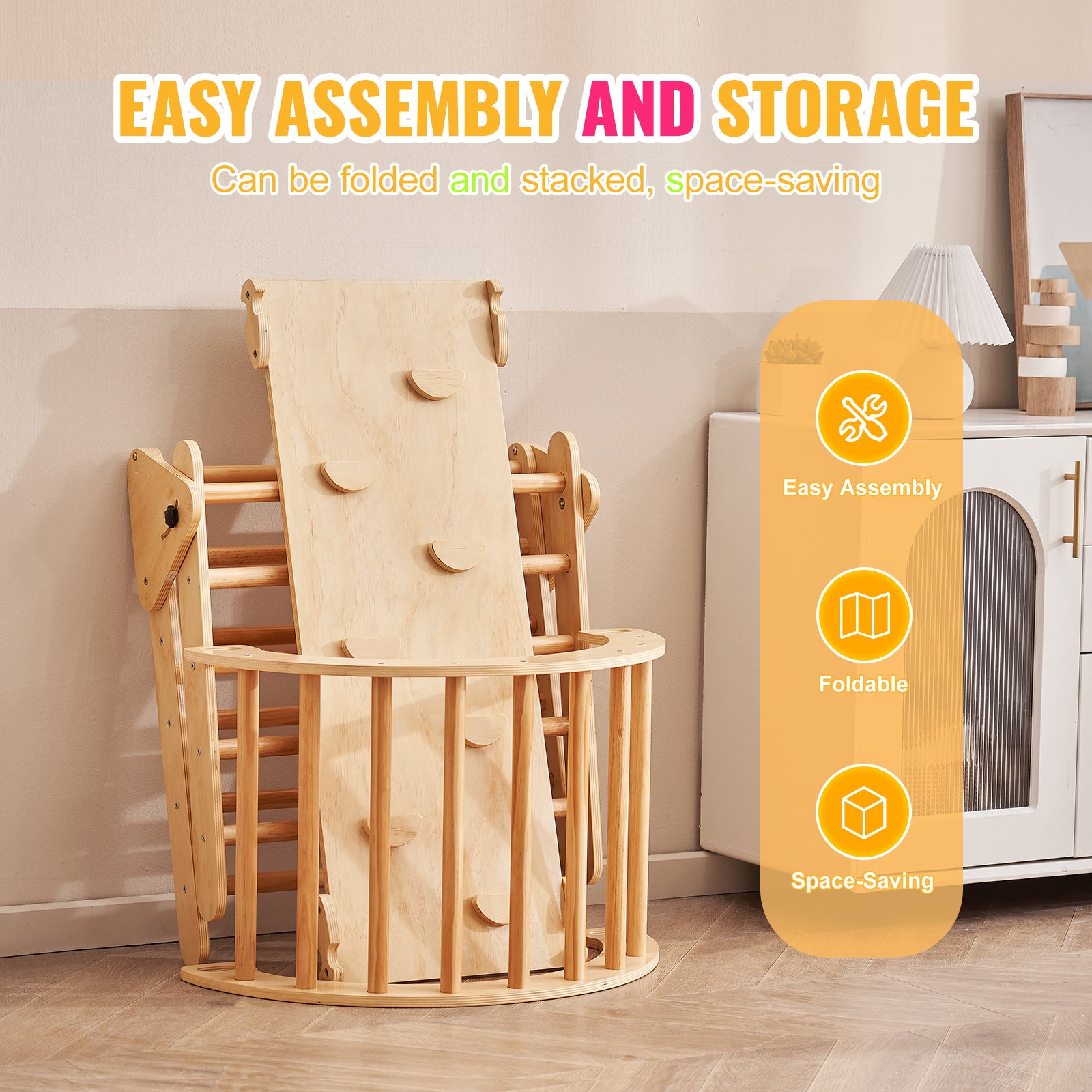 Pikler Triangle Set, 5 in 1 Toddler Climbing Toys Indoor Playground, Ramp, and Arch, Montessori Climbing Set with Triangle, L