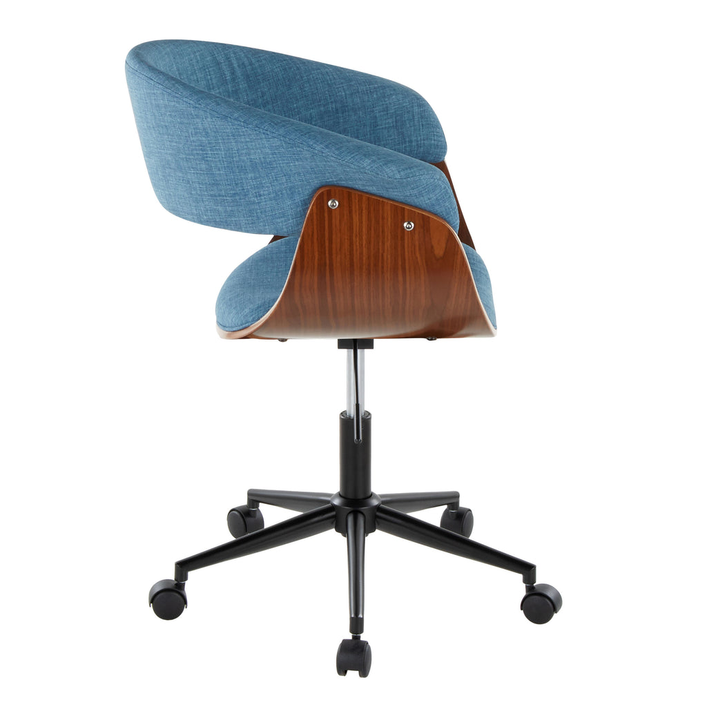 Mid-Century Modern Office Chair in Black Metal, Walnut Wood and Blue Fabric - Grand Goldman