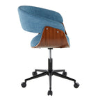 Mid-Century Modern Office Chair in Black Metal, Walnut Wood and Blue Fabric - Grand Goldman