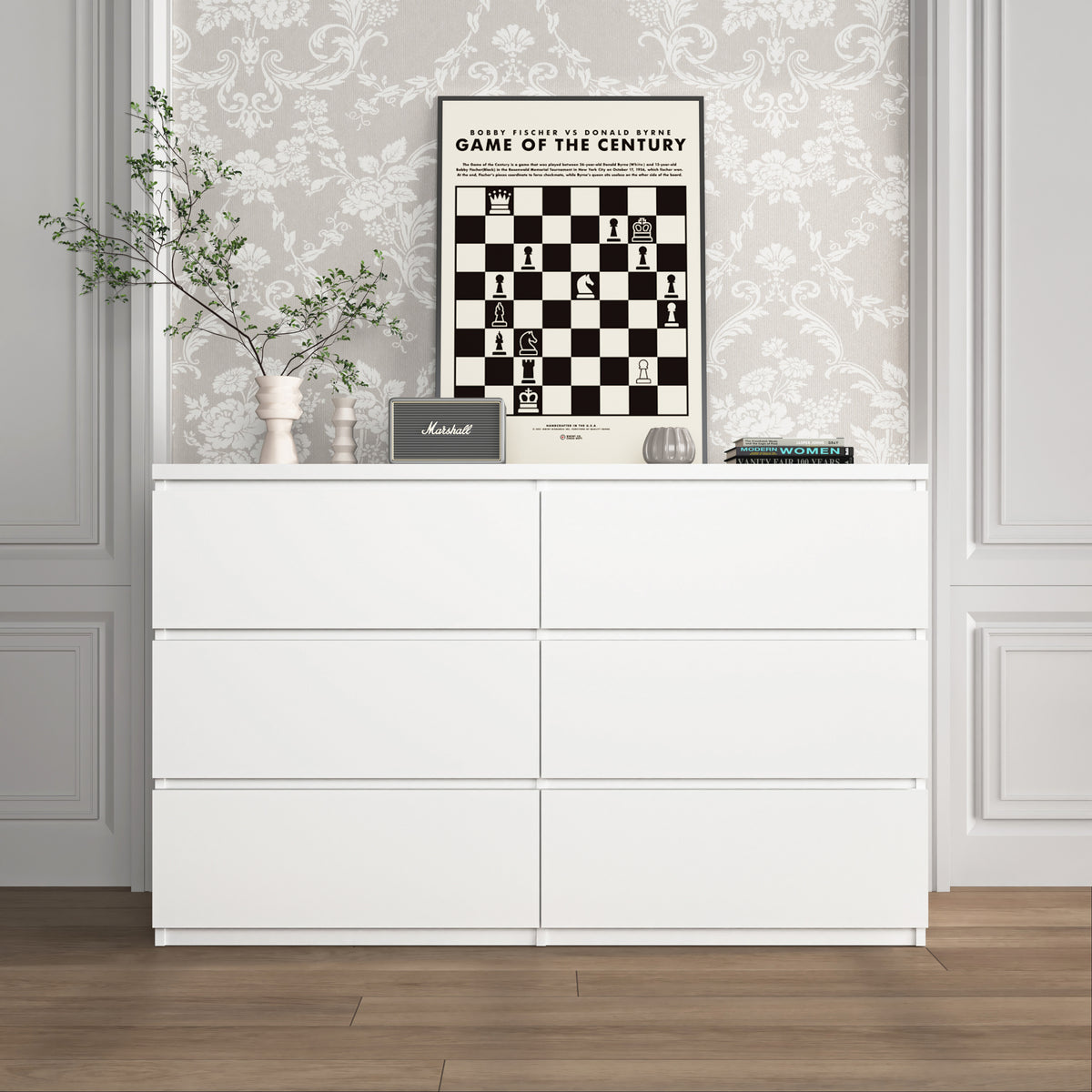 6 Drawer Storage Cabinet ,Dresser, Wood Storage Tower Clothes Organizer, Wide Chest of 6 Drawers, Large Storage Space for Bedroom, Hallway, Entryway Living Room White - Grand Goldman Shop