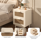 Rattan Nightstand with Wood Finish and 2 Faux Rattan Drawers, Antique Natural Color, Storage Side Table for Bedroom or Living Room - Grand Goldman Shop
