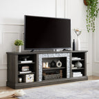 Large TV Stand TV Desk Storage Rack with Faux Stacked Stone Surround,Media Console Table with Large Storage Cabinet,Modern TV Media Entertaionment Stand,GREY, 70.12'W*15.35'D*25.83'H - Grand Goldman Shop