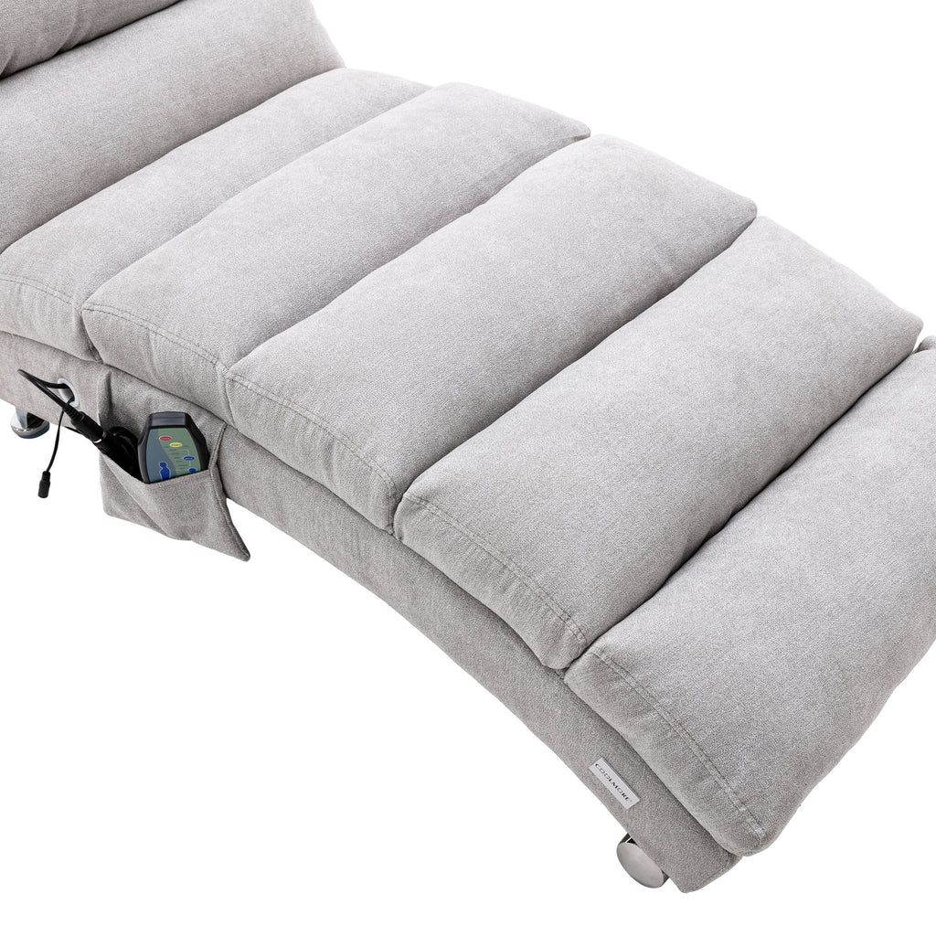 Light Grey Linen Massage Chaise Lounge Indoor with Remote Control, Ergonomic Electric Massage Lounger with 5 Modes - Grand Goldman Shop