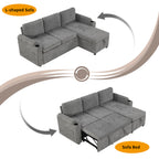 Modern L-shaped Convertible Sofa Bed with Storage, Cup Holders, USB Ports, Gray Chenille, 83.5' - Grand Goldman Shop