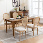 A&A Furniture,French Style Solid Wood Frame Antique Painting Linen Fabric Rattan Back Dining Chair,Set of 2,Cream,Beige - Grand Goldman Shop
