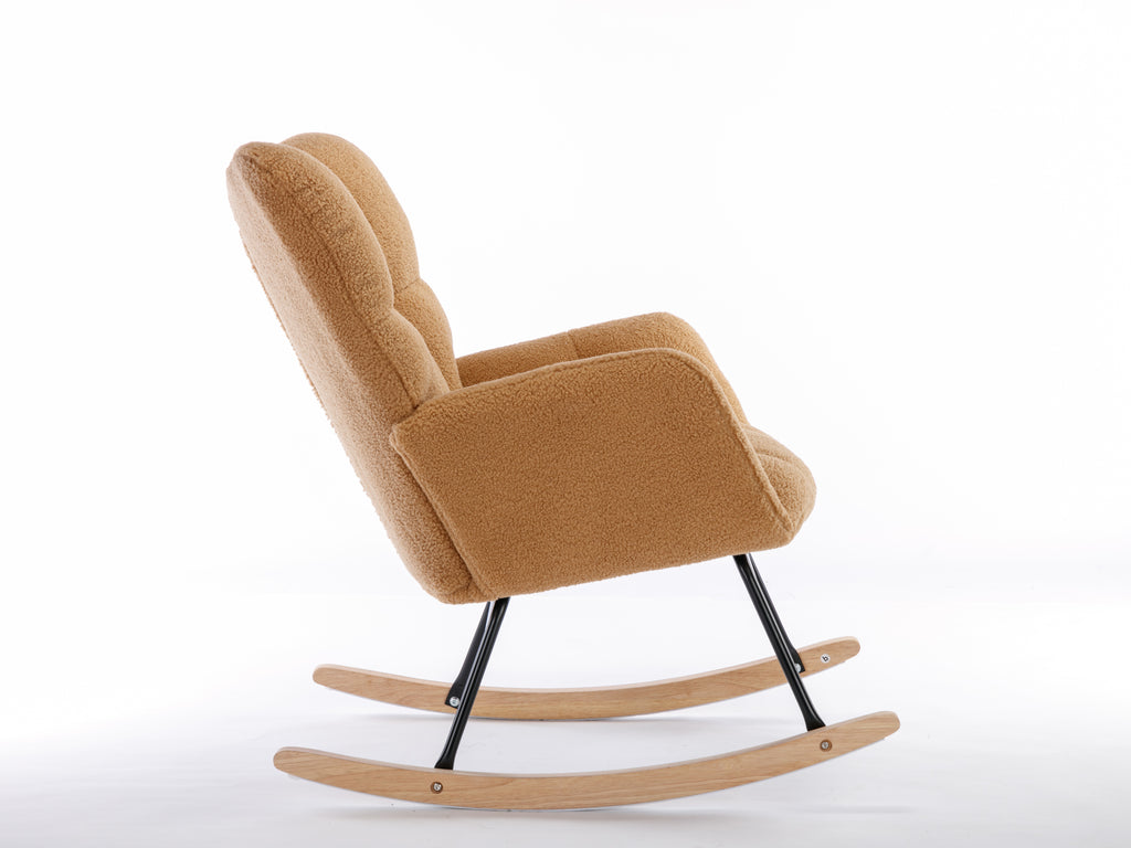 050-Teddy Fabric Rocking Gilder Nursery Chair For Living Room Indoor,Khaki - Grand Goldman Shop