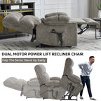 Brown Dual Motor Infinite Position Up to 350 LBS Chenille Power Lift Recliner Chair, Heavy Duty Motion Mechanism with 8-Point Vibration Massage and Lumbar Heating, Dual Cup Holders - Grand Goldman Shop