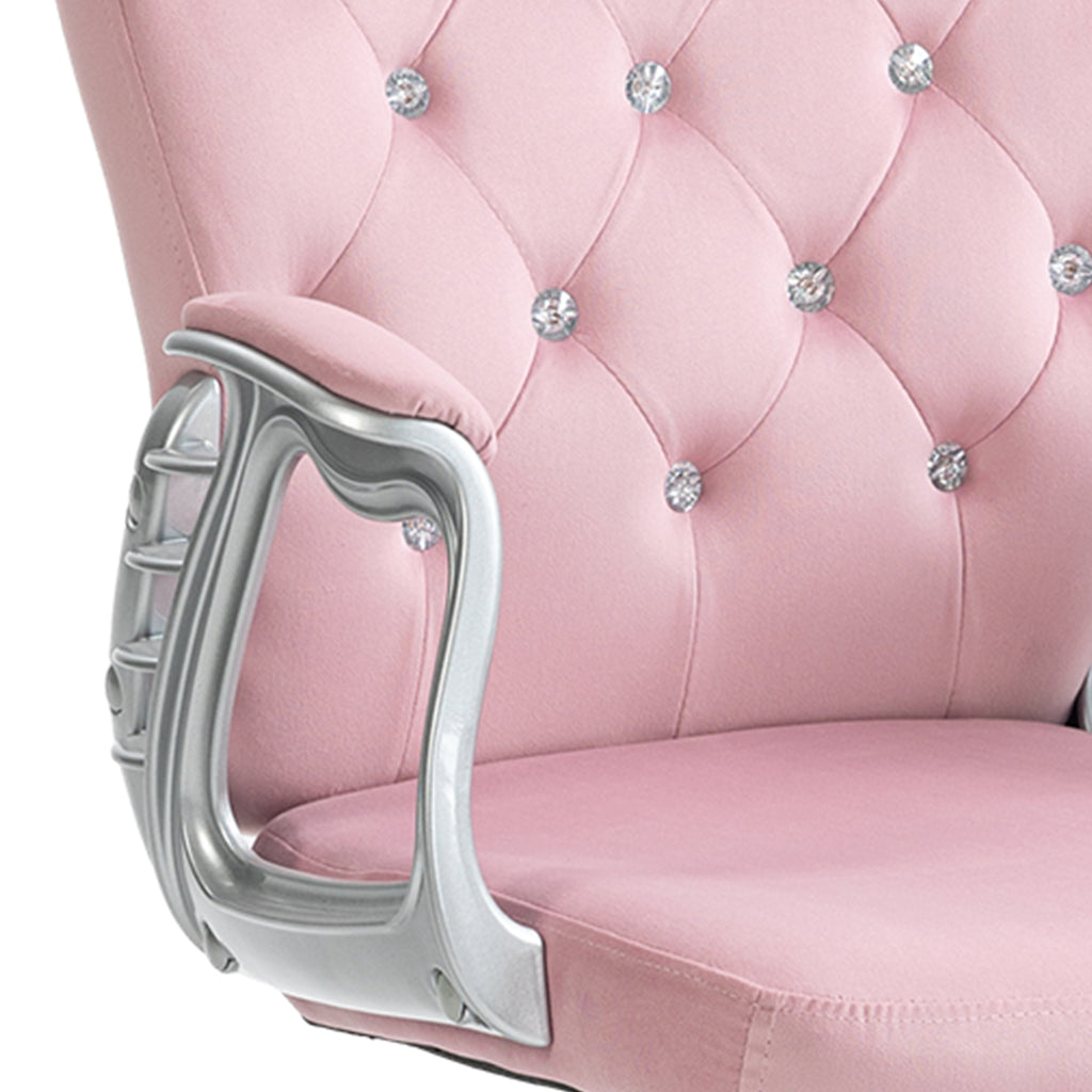 Vinsetto Velvet Home Office Chair, Button Tufted Desk Chair with Padded Armrests, Adjustable Height and Swivel Wheels, Pink -