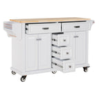 Kitchen Island with Rubber wood Countertop, Kitchen Cart on 5 Wheels with Storage Cabinet and 5 Drawers for Dinning Room, White - Grand Goldman Shop