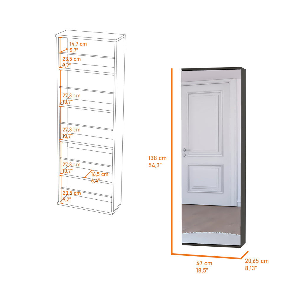 Wall Mounted Shoe Rack With Mirror Chimg, Single Door, Black Wengue Finish - Grand Goldman Shop
