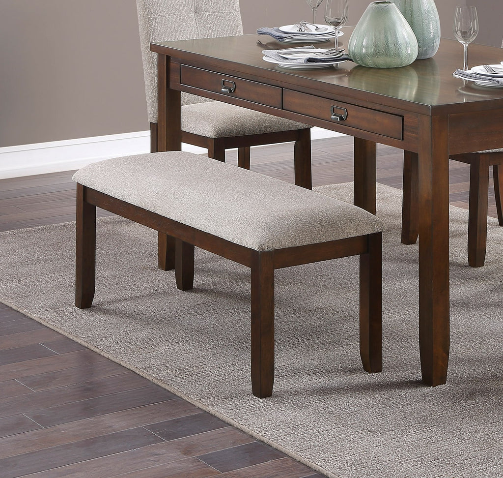 Dark Cherry Finish Wooden Frame 1pc Bench Chenille Upholstery Dining Furniture Kitchen Breakfast - Grand Goldman Shop