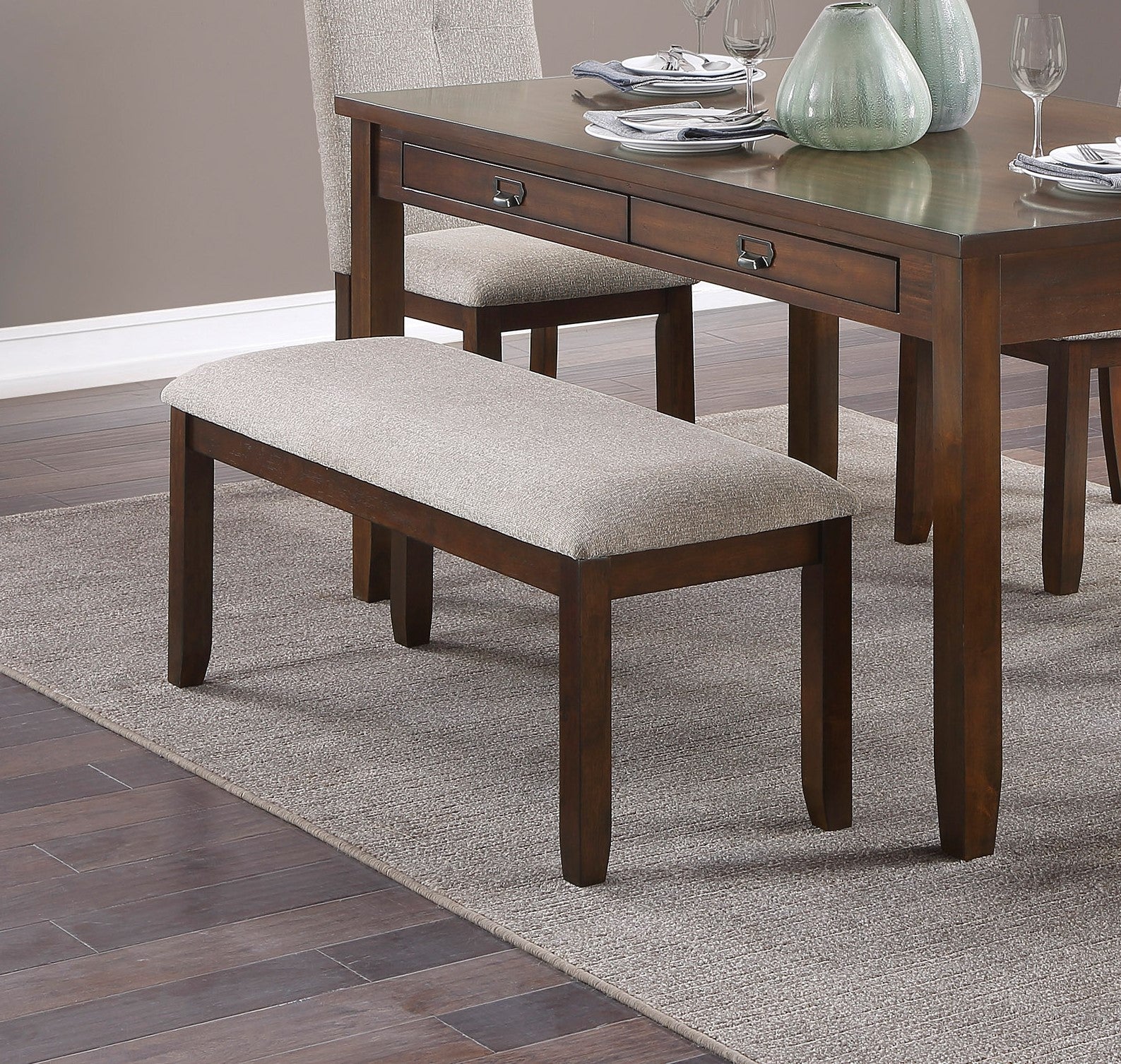 Dark Cherry Finish Wooden Frame 1pc Bench Chenille Upholstery Dining Furniture Kitchen Breakfast - Grand Goldman Shop
