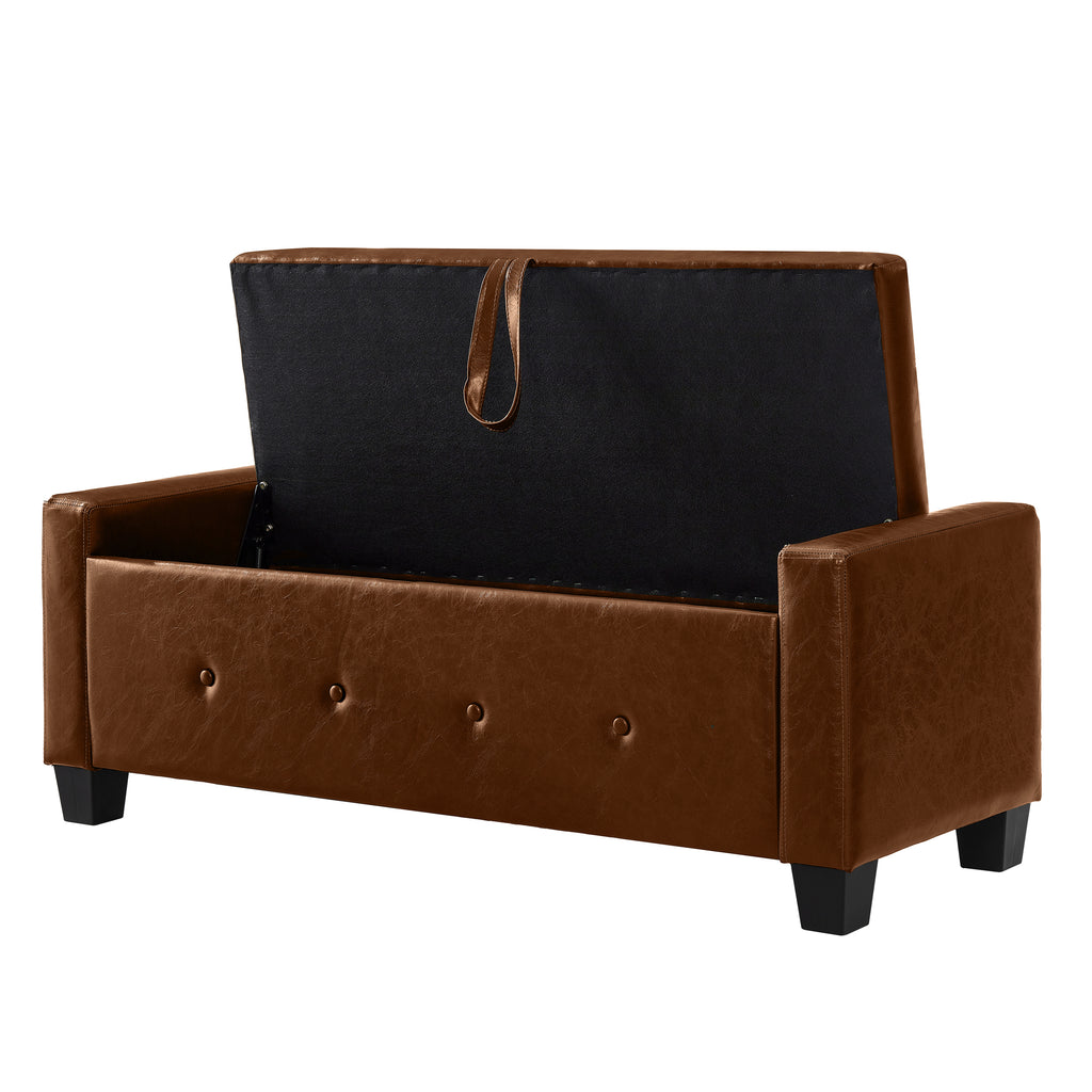 48' Ottoman Bench with Storage, Bench for Bedroom,Living Room,Hallway, Upholstered Tufted Faux Leather PU Ottoman Brown - Grand Goldman Shop