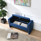 Modern Teddy Bed End Bench with Arms and Storage, Upholstered Large Foot Rest Stool in Navy Blue, Comfy Window Vanity Bench for Living Room, Bedroom, Dorm, Coffee Table - Grand Goldman Shop