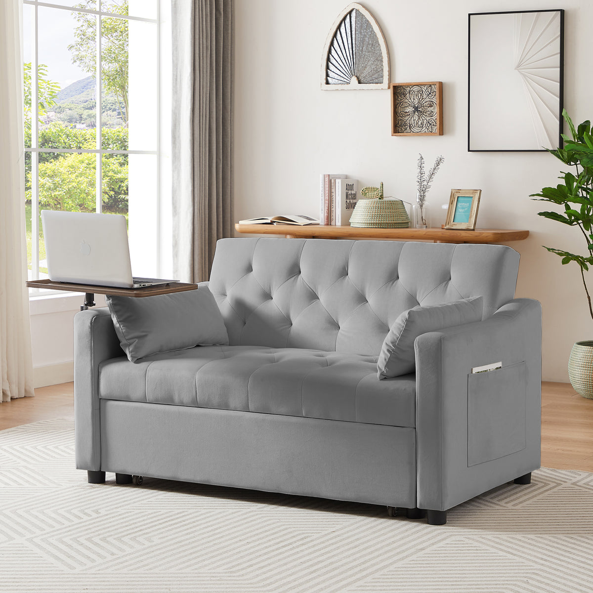 GREY VELVET SOFA BED - Grand Goldman Shop