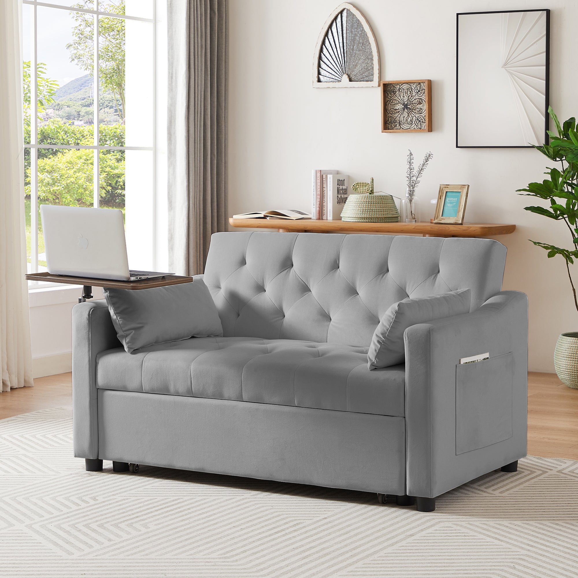 GREY VELVET SOFA BED - Grand Goldman Shop