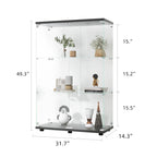 Two-door Glass Display Cabinet 3 Shelves with Door, Floor Standing Curio Bookshelf for Living Room Bedroom Office, 49.3'*31.7