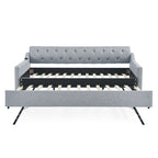 Linen Grey Mid-Century Style Twin Size Upholstered Daybed with Trundle and USB Charging Armrest - Grand Goldman Shop