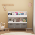 Kids Bookshelf with 3 Fabric Bins, Modern Children's Bookcase with Storage for Toys and Books, Toddler Book Organizer Shelf f