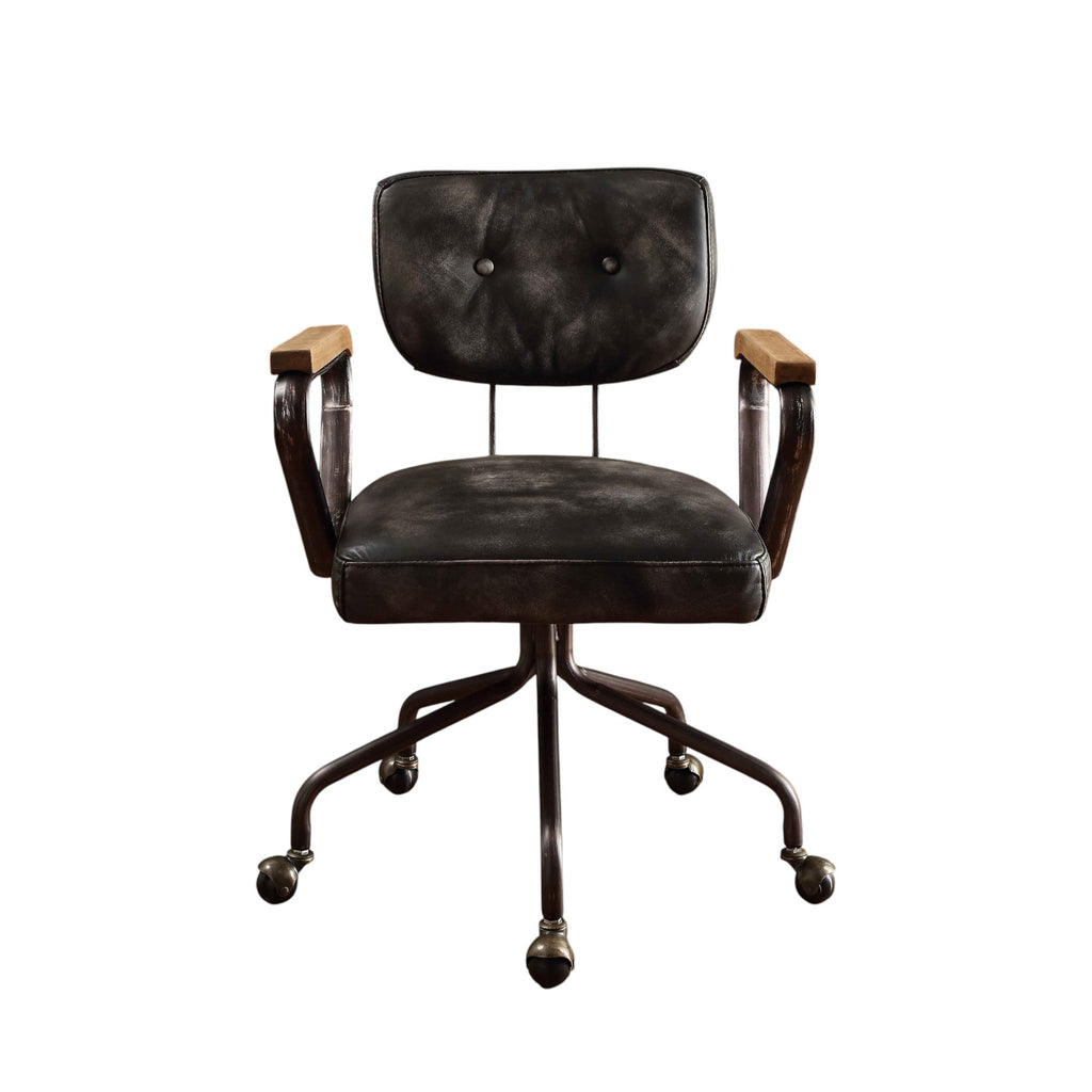 Hallie Vintage Black Top Grain Leather Office Chair - Grand Goldman