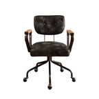 Hallie Vintage Black Top Grain Leather Office Chair - Grand Goldman
