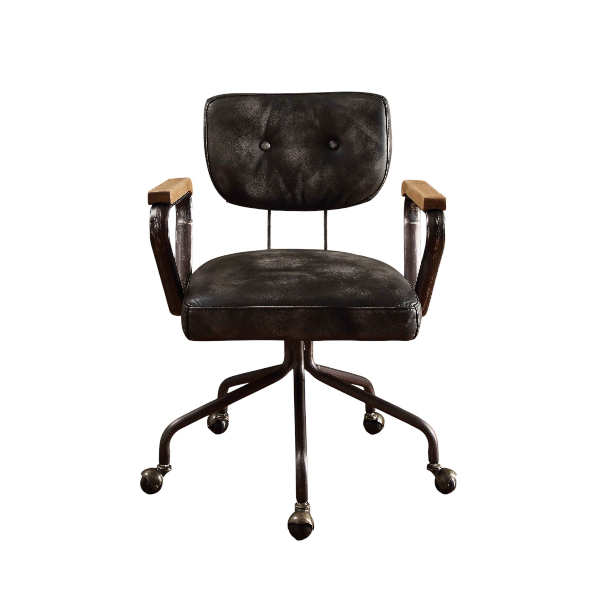 Hallie Vintage Black Top Grain Leather Office Chair - Grand Goldman
