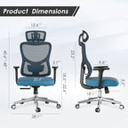 Ergonomic Office Chair,Mesh Desk Chair with Adjustable Lumbar Support and Headrest,Comfy Computer Chair with 3D Armrest Recli