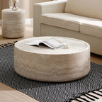 35.43'' Faux MARS Pattern Coffee Tables for Living Room Round Tea Faux Travertine Textured  table for Living Room, No Need Assembly. - Grand Goldman Shop