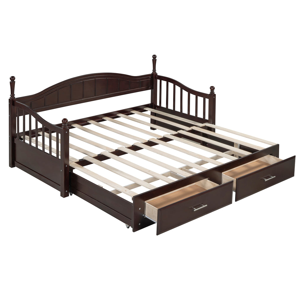 Wooden Twin Size Daybed with Twin Size Trundle, Extendable Daybed with Two Storage Drawers, Espresso(Expected Arrival Time:9.12) - Grand Goldman Shop