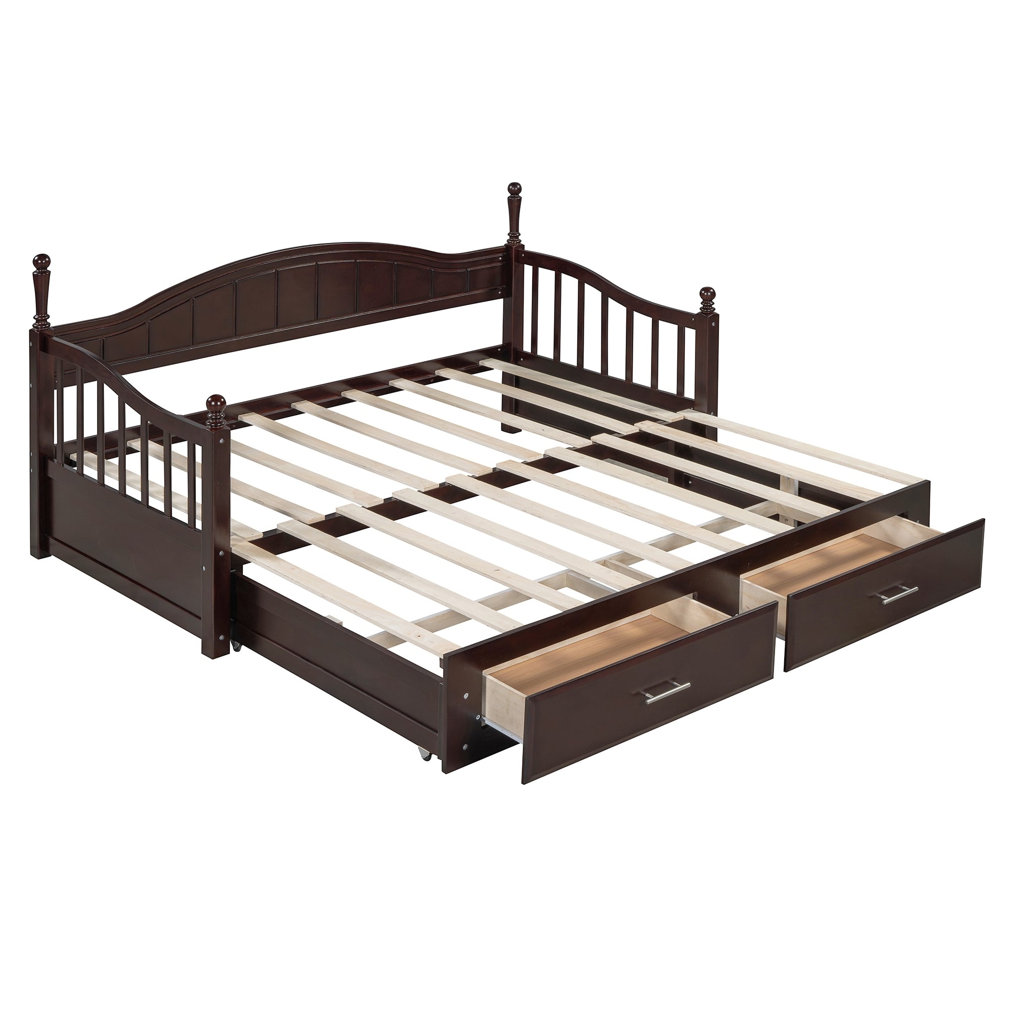 Wooden Twin Size Daybed with Twin Size Trundle, Extendable Daybed with Two Storage Drawers, Espresso(Expected Arrival Time:9.12) - Grand Goldman Shop