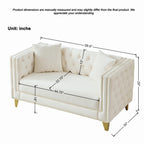 58'Chesterfield Velvet Sofa,2 Seater Deep Seat Sofa,Modern Sofa with Button Nailhead,Square Arm Couches,Furniture for Living Room,Bedroom,Office(Beige) - Grand Goldman Shop