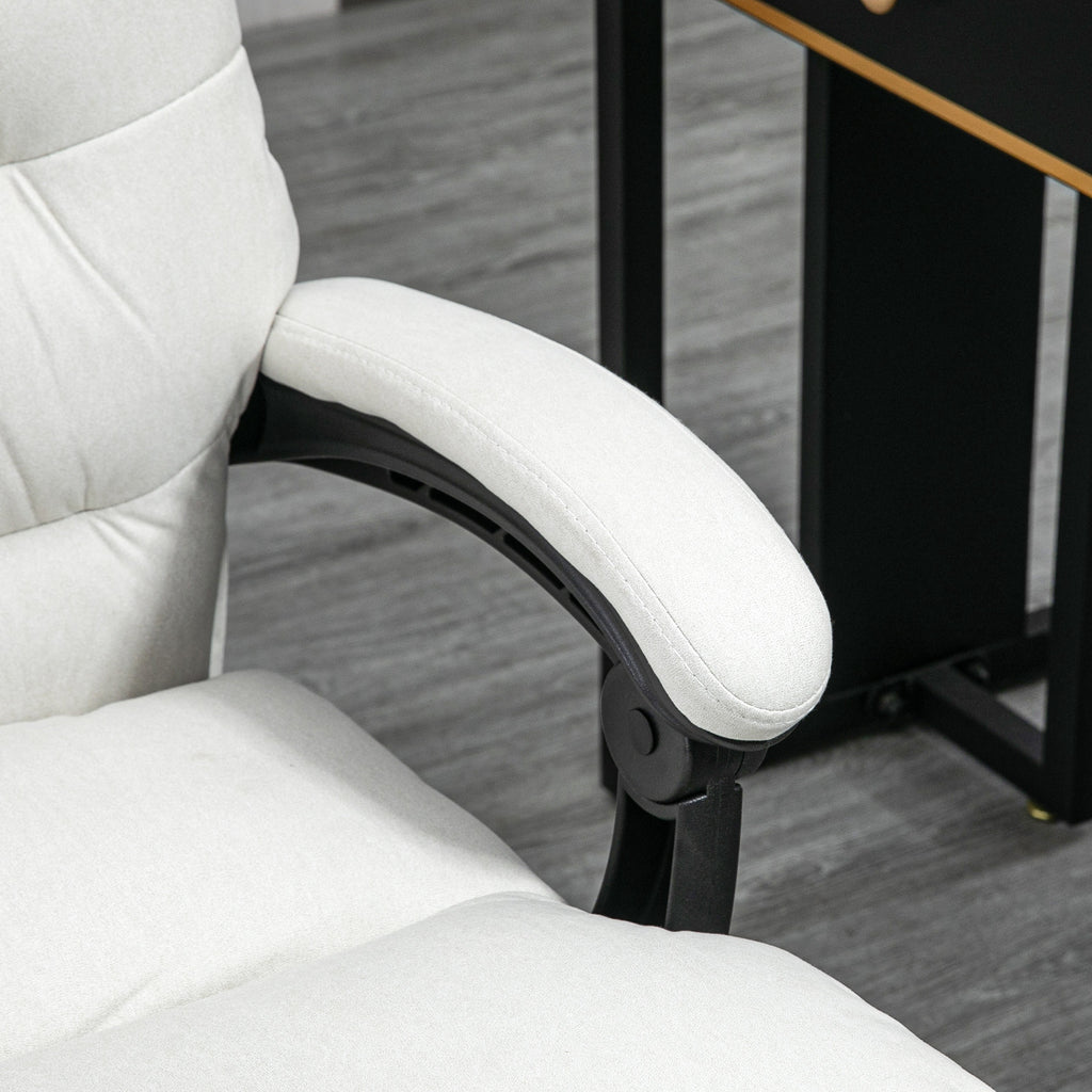 Microfibre Massage Office Chair, Heated Reclining Chair with Footrest,  Cream White - Grand Goldman