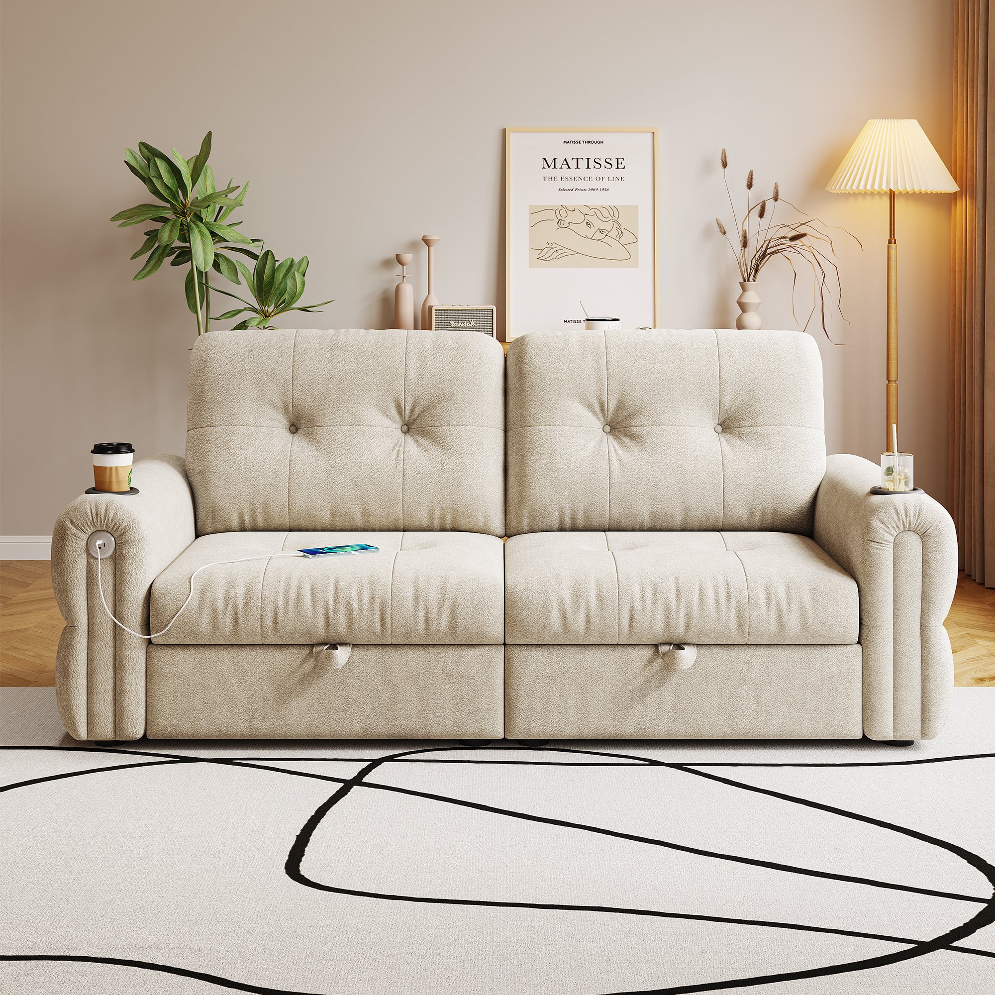 It is a multi-functional sofa, a 77-inch convertible sofa bed, and a 2-in-1 piece suitable for both sitting and lying down. Made of  Chenille fabric, it is suitable for living rooms, bedrooms - Grand Goldman Shop