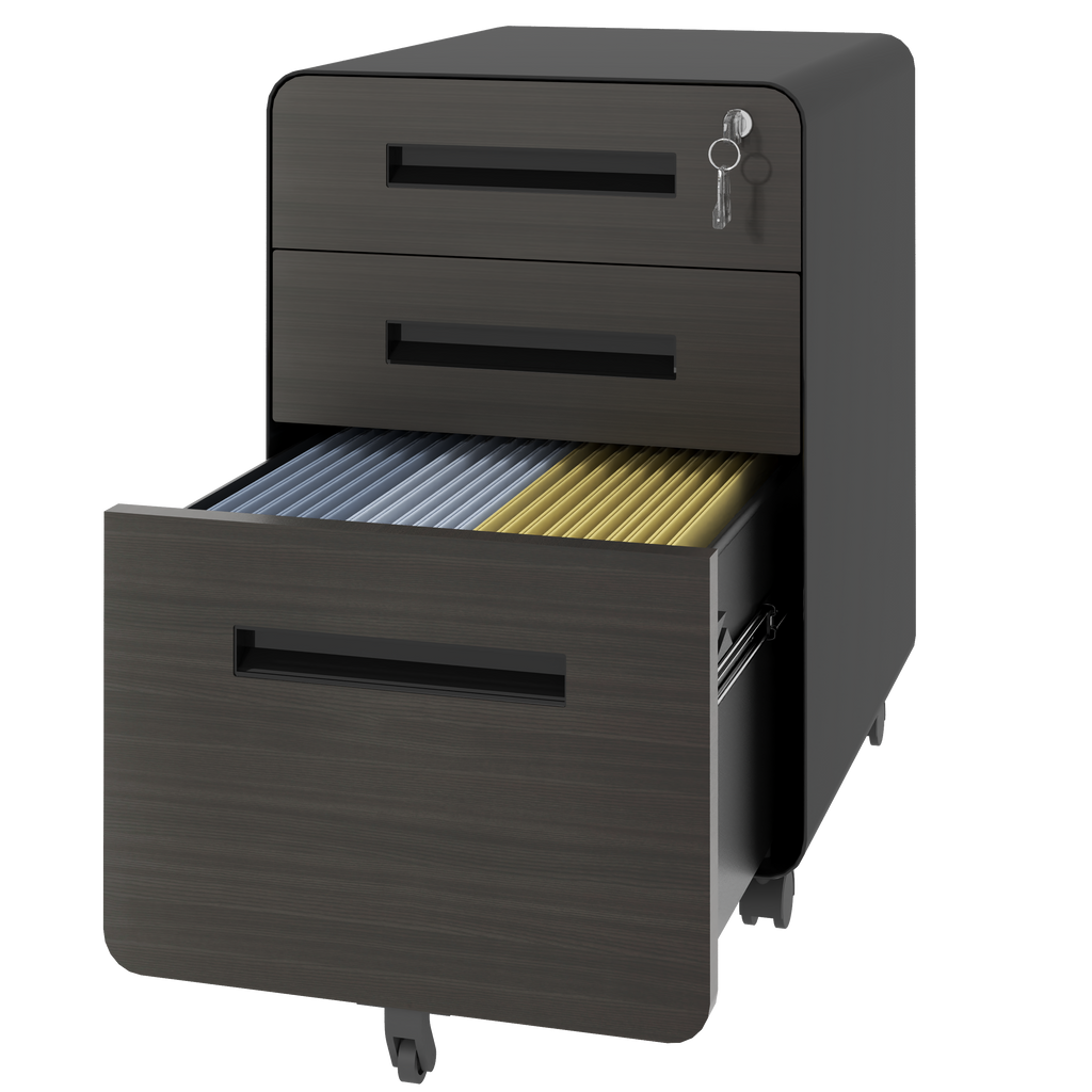 Stylish 3-Drawer Mobile File Cabinet with Lock, All-Steel Metal Storage Cabinet on Casters, Black, Holds A4/Letter Files - Av