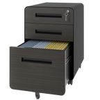 Stylish 3-Drawer Mobile File Cabinet with Lock, All-Steel Metal Storage Cabinet on Casters, Black, Holds A4/Letter Files - Av