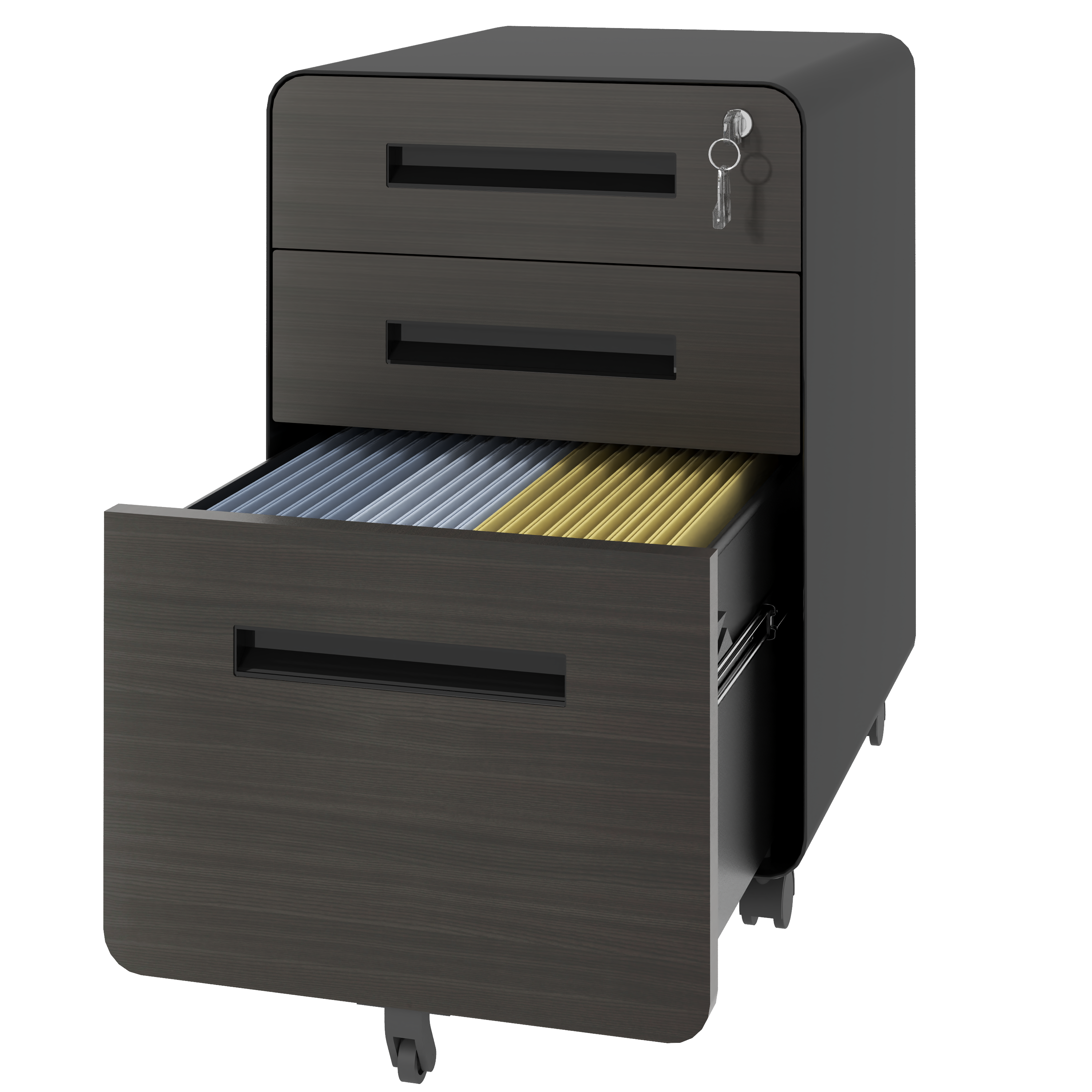 Stylish 3-Drawer Mobile File Cabinet with Lock, All-Steel Metal Storage Cabinet on Casters, Black, Holds A4/Letter Files - Av