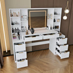 Makeup Vanity Desk with Mirror and Lights, 59' Large Vanity Table with 8Drawers & Open Storage Shelves, Brightness Adjustable, Dressing Table for Bedroom, Women and Girl - Grand Goldman Shop